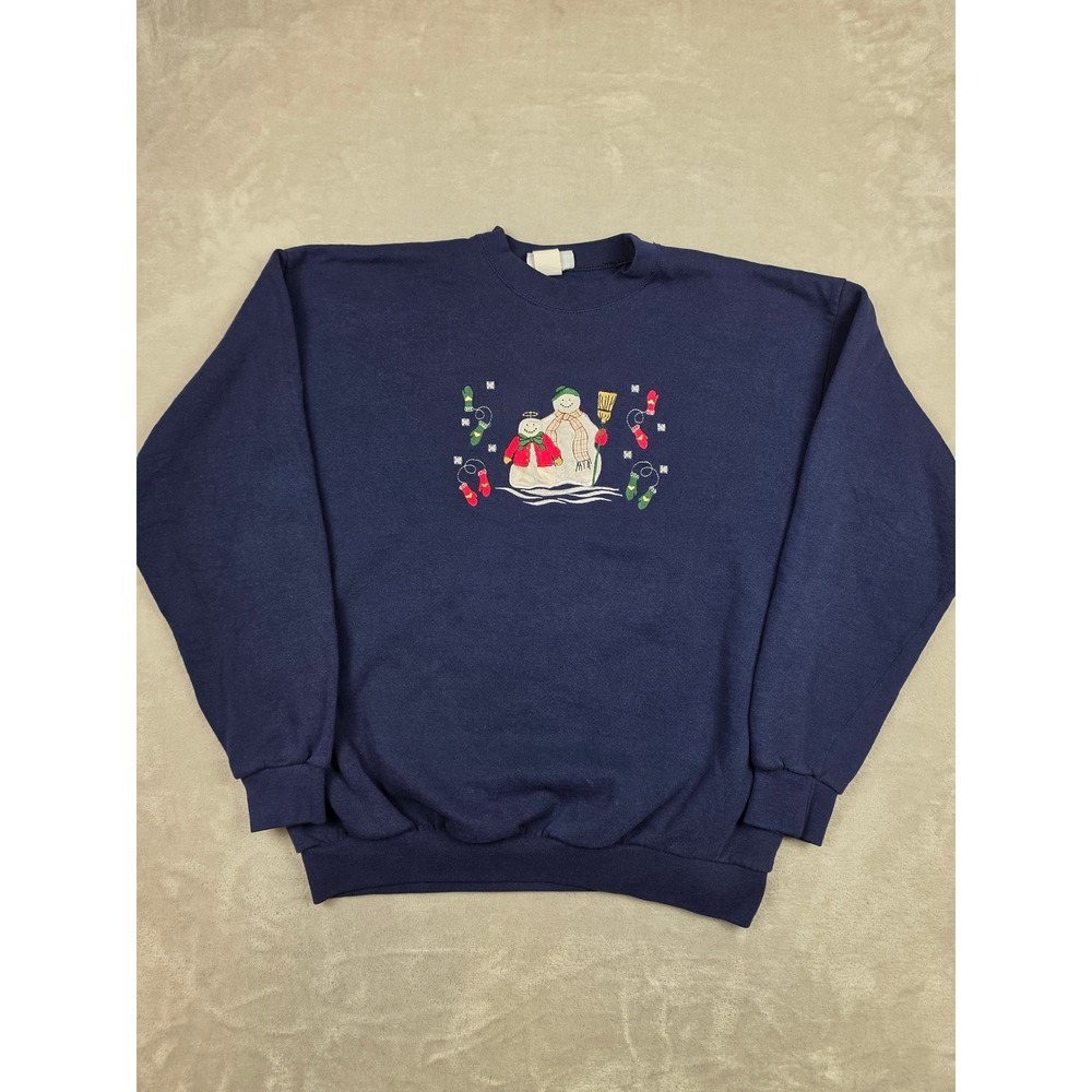 Vintage Willow Bay Sweatshirt Womens XL Blue Snowman Mittens Christmas *Read